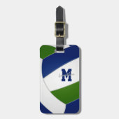 Blaugrün-Mannschaftsfarben mit Monogramm Volleybal Gepäckanhänger (Vorderseite vertikal)