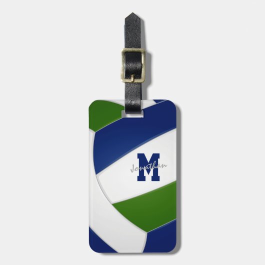 Blaugrün-Mannschaftsfarben mit Monogramm Volleybal Gepäckanhänger (Vorderseite vertikal)