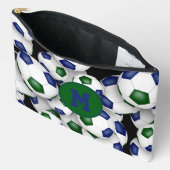 Blaugrün-mit Monogramm-Fußball-Muster Zubehörtasche (Offen)