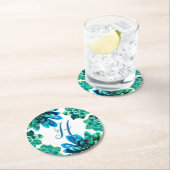 Blaugrün | Monogramm Runder Pappuntersetzer (Vor Ort)
