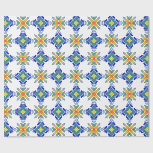 Blaugrün-Mosaikfliesen-Muster Geschenkpapier (Flach)