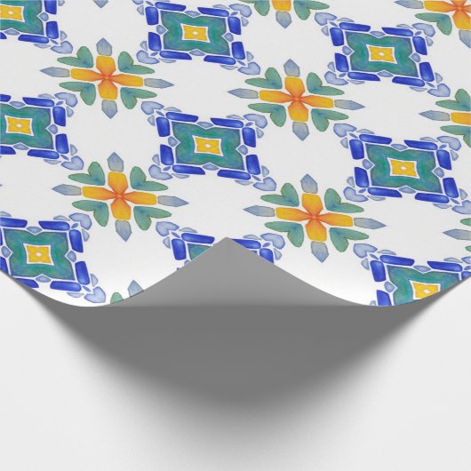 Blaugrün-Mosaikfliesen-Muster Geschenkpapier (Ecke)