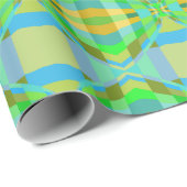 Blaugrün-orange Lila-cremig-Gittermuster Geschenkpapier (Rolleneckpunkt)