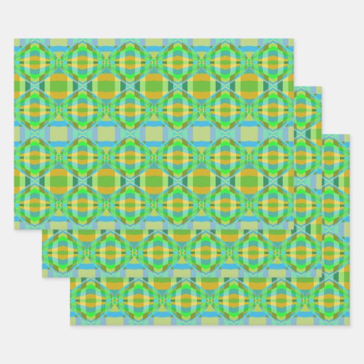 Blaugrün-orange Lila-cremig-Gittermuster Geschenkpapier Set (Set)