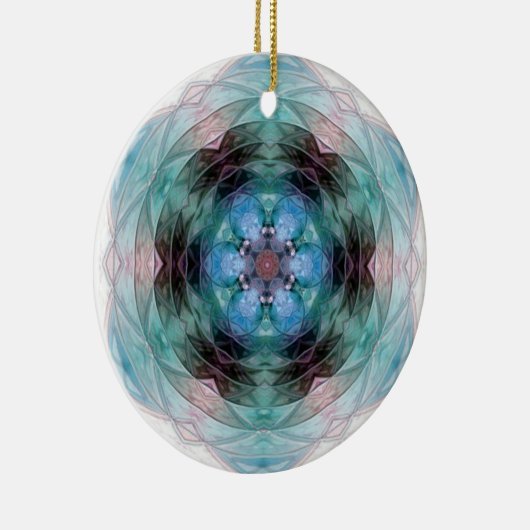 Blaugrün rosa Blumensternmuster Keramik Ornament (Rechts)