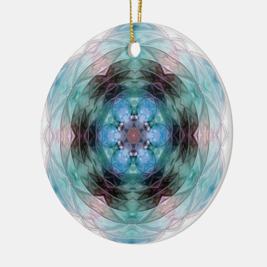 Blaugrün rosa Blumensternmuster Keramik Ornament (Links)