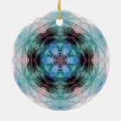 Blaugrün rosa Blumensternmuster Keramik Ornament (Hinten)