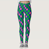 Blaugrün Rosa Kariertes Musterdesign  Leggings (Vorderseite)