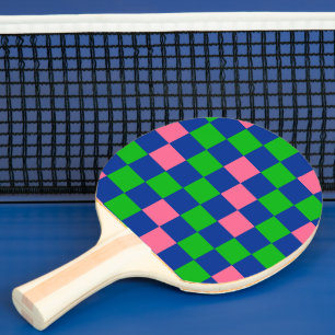 Blaugrün Rosa Kariertes Musterdesign Tischtennis Schläger