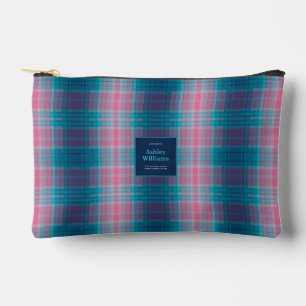 Blaugrün Rosa Tartan Personalisiert Zubehörtasche