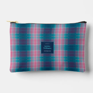Blaugrün Rosa Tartan Personalisiert Zubehörtasche
