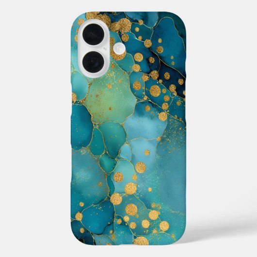 Blaugrün, Türkis & Gold Marmor Case-Mate iPhone Hülle (Rückseite)