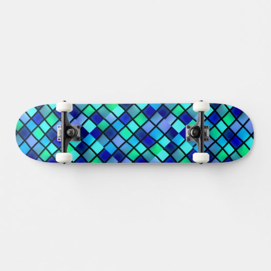 Blaugrün-Türkis-Lila-Hartglas-Mosaik Skateboard (Horizontal)