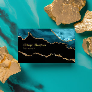 Blaugrün - Türkis und Gold Achatstein QR-Code Visitenkarte