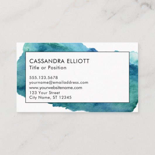 Blaugrün Türkisblau Abstrakte Watercolor-Waschbeck Visitenkarte (Rückseite)