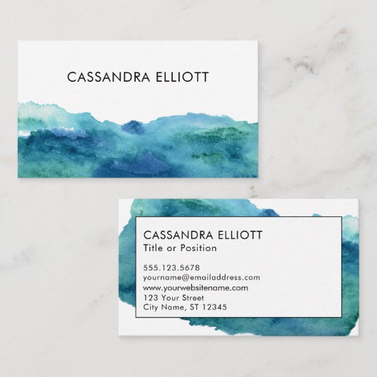 Blaugrün Türkisblau Abstrakte Watercolor-Waschbeck Visitenkarte (Vorne/Hinten)