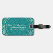 Blaugrün und Beige Creme Vintag Paisley Gepäckanhänger (Rückseite horizontal)