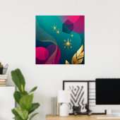 Blaugrün und Fuchsia Moderne Abstraktion mit golde Poster (Heimbüro)