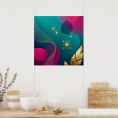 Blaugrün und Fuchsia Moderne Abstraktion mit golde Poster (Küche)