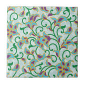 Blaugrün und Lila Retro-Blumendesign Fliese (Vorderseite)