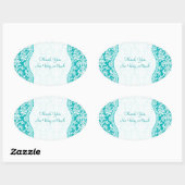 Blaugrün und Weiß-Damaskus-Muster Ovaler Aufkleber (Blatt)