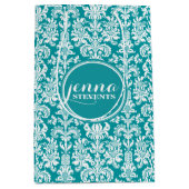 Blaugrün und Weiß Vintage Damasken Mittlere Geschenktüte (Vorderseite)