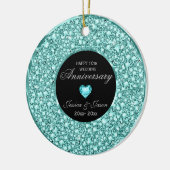 Blaugrün und weiße Diamanten Silberherz Keramik Ornament (Links)