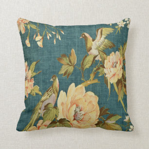 blaugrün, vintage, floral, Vogel, viktorianisch, T Kissen