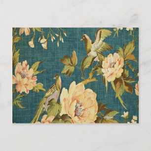 blaugrün, vintage, floral, Vogel, viktorianisch, T Postkarte