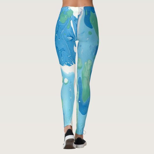 Blaugrün-Weiß-Trendfarben Modernes Abstraktes Temp Leggings (Rückseite)