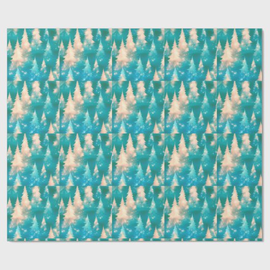 Blaugrün weiße Bäume Moderne Weihnachten Geschenkpapier (Flach)