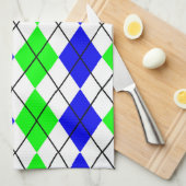 Blaugrün-weißes Argyle-Diamant-Design Geschirrtuch (Viertel Falte)