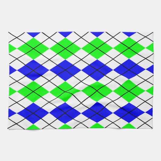 Blaugrün-weißes Argyle-Diamant-Design Geschirrtuch (Horizontal)