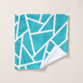Blaugrün-weißes Mosaikmuster Badhandtuch Set (Waschlappen)