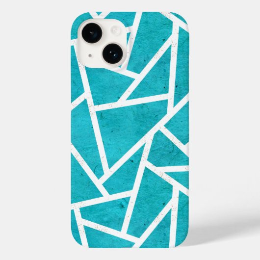 Blaugrün-weißes Mosaikmuster Case-Mate iPhone Hülle (Rückseite)