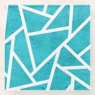 Blaugrün-weißes Mosaikmuster Glasuntersetzer