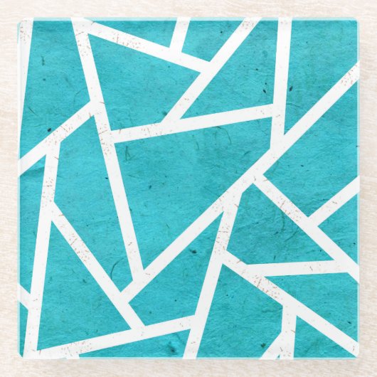 Blaugrün-weißes Mosaikmuster Glasuntersetzer