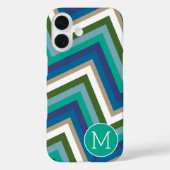 Blaugrün Zickzack Muster Einfache Monogramm Case-Mate iPhone Hülle (Rückseite)
