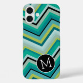Blaugrün Zickzack Muster Einfache Monogramm Case-Mate iPhone Hülle (Rückseite)