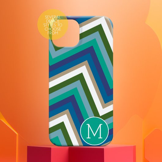 Blaugrün Zickzack Muster Einfache Monogramm Case-Mate iPhone Hülle