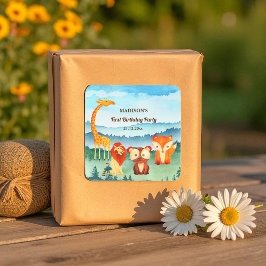 Blaugrün zum Geburtstag von Waldtieren Quadratischer Aufkleber