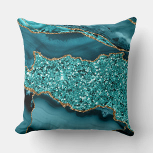 Blaugrüne Achat-Geode Glitter Gold abstraktes Desi Kissen