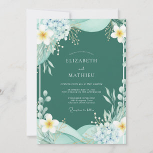 Blaugrüne Aquarell-Botanical-Hochzeit Einladung