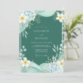 Blaugrüne Aquarell-Botanical-Hochzeit Einladung (Stehend Vorderseite)
