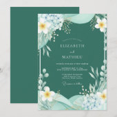 Blaugrüne Aquarell-Botanical-Hochzeit Einladung (Vorne/Hinten)