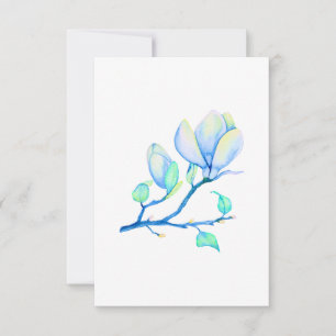 Blaugrüne Aquarell-Magnolien-Zweig Botanik Dankeskarte