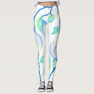 Blaugrüne Aquarell-Magnolien-Zweig Botanik Leggings