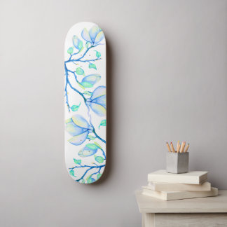 Blaugrüne Aquarell-Magnolien-Zweig Botanik Skateboard