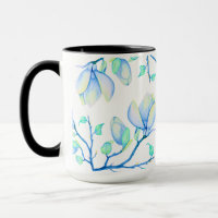 Blaugrüne Aquarell-Magnolien-Zweig Botanik