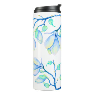 Blaugrüne Aquarell-Magnolien-Zweig Botanik Thermosbecher